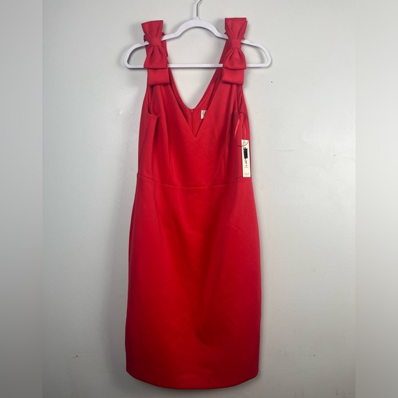 NWT Eliza J Stretch Zippered Slitted Bows At Shoulders Sleeveless midi dress 14 - Picture 3 of 4